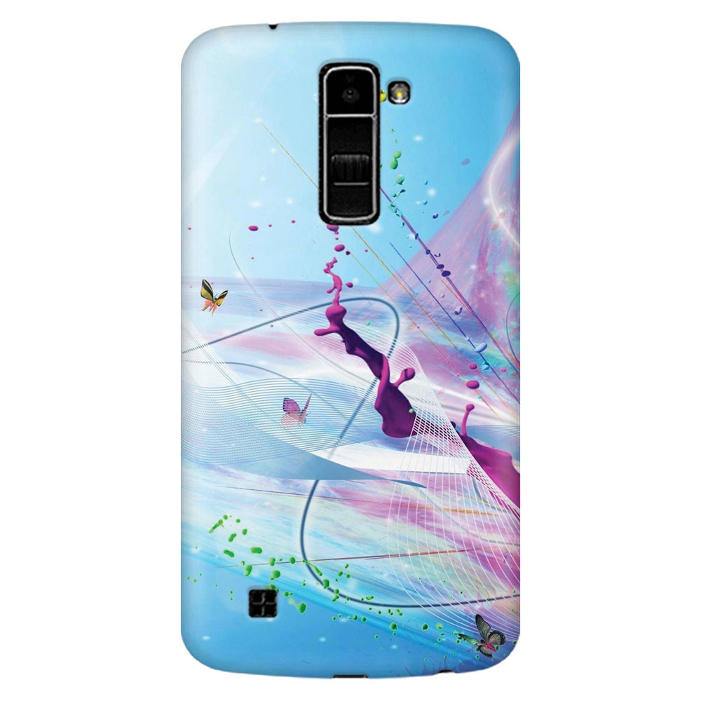 Husa silicon pentru LG K8, Artistic Paint Splash Purple Butterflies