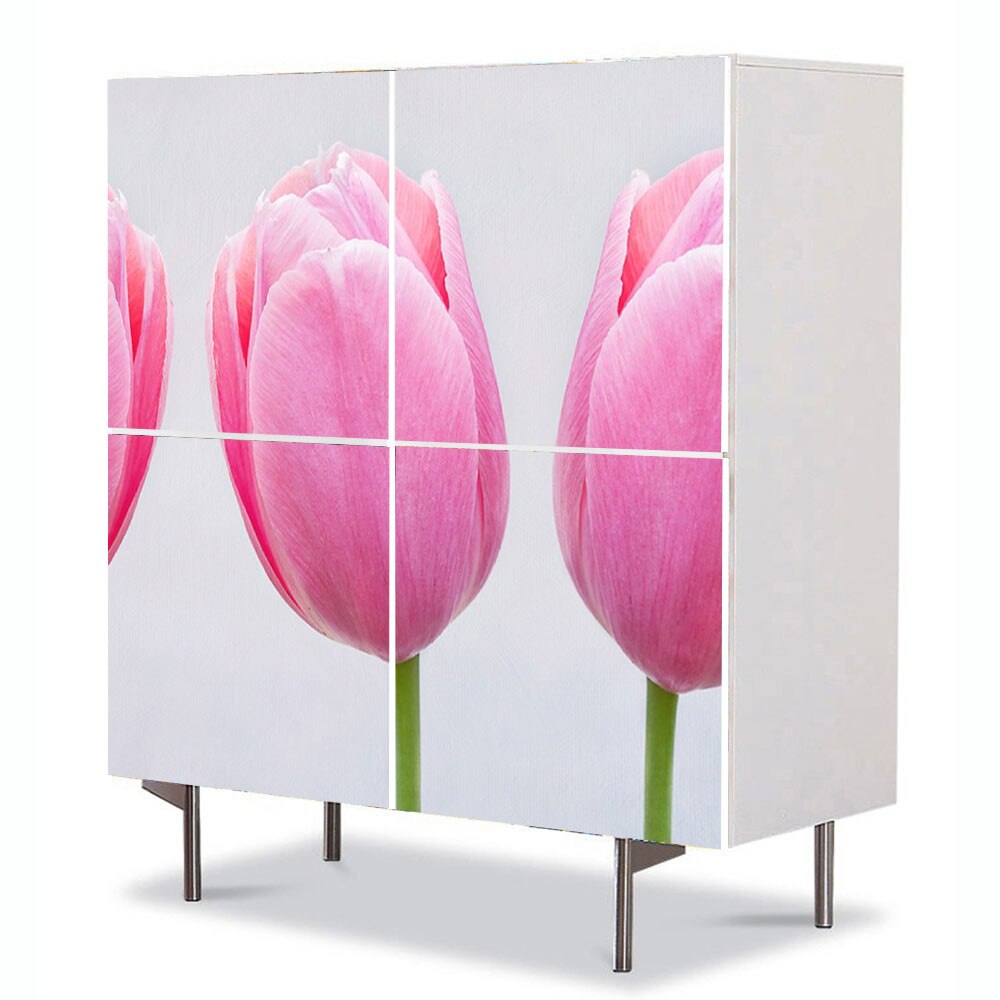 Comoda ArtDecoMag cu 4 Usi Moderna Newline Flori Trei lalele roz, 84 x ...