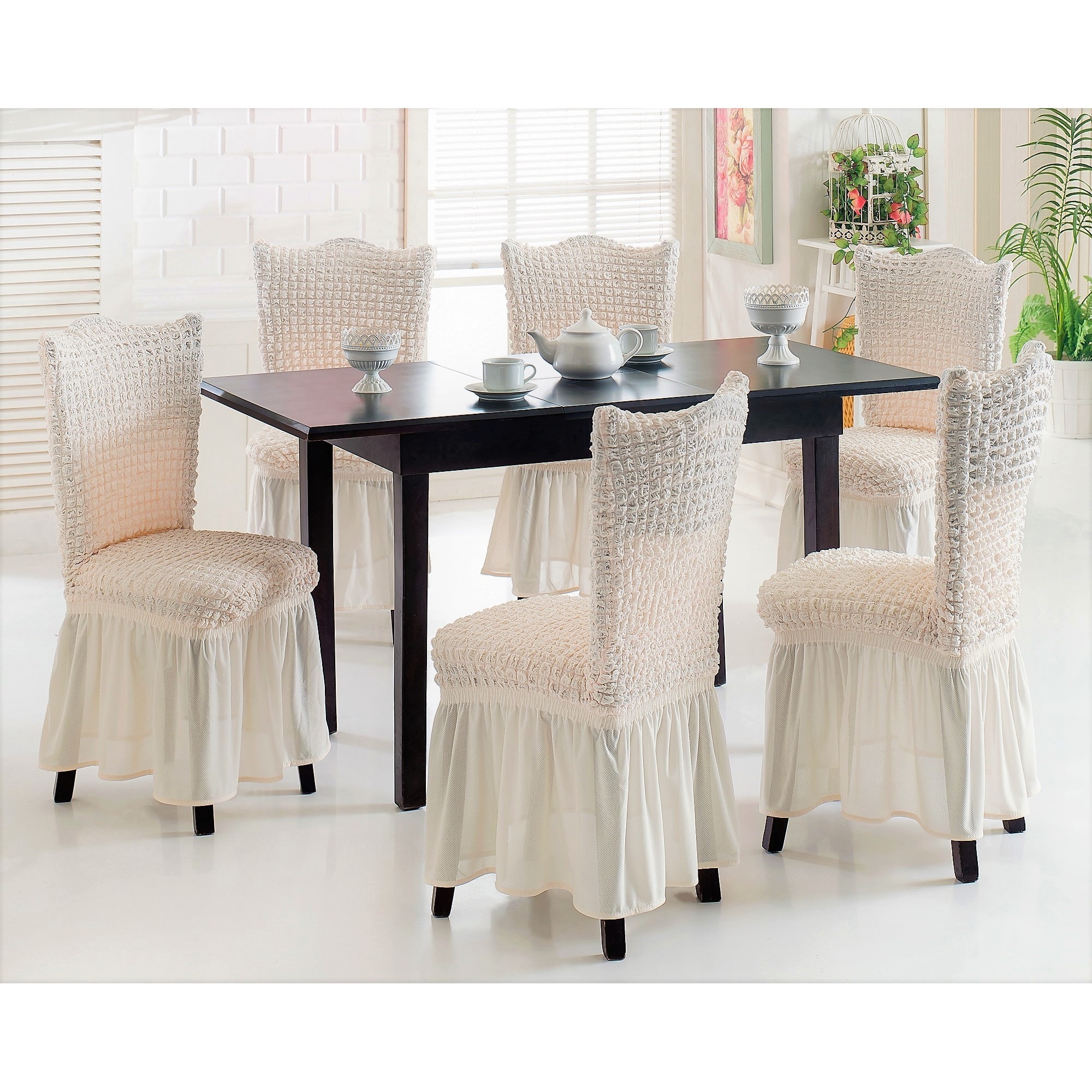 Set 6 Huse pentru scaun din Bumbac, Nude