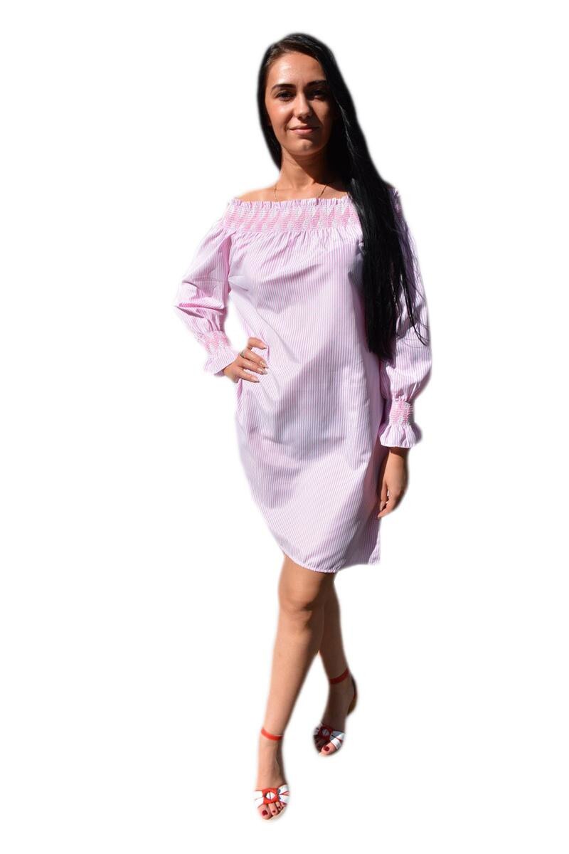 Rochie deosebita cu dungi fine si umeri goi,D&J Exclusive, Roz