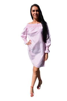 Rochie deosebita cu dungi fine si umeri goi,D&J Exclusive, Roz Rochie deosebita cu dungi fine si umeri goi,D&J Exclusive, Roz