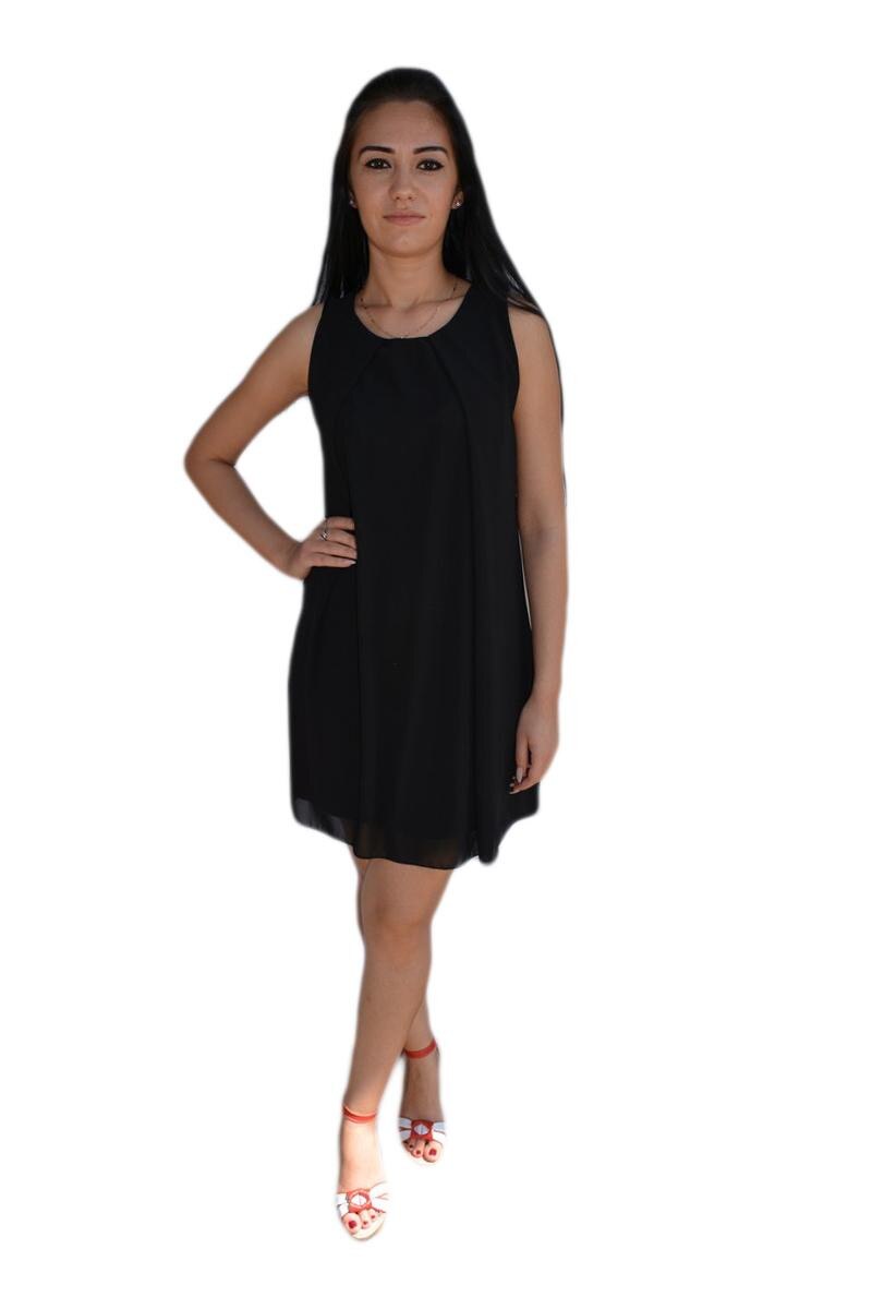 Rochie moderna cu flori, material vaporos,D&J Exclusive, Negru
