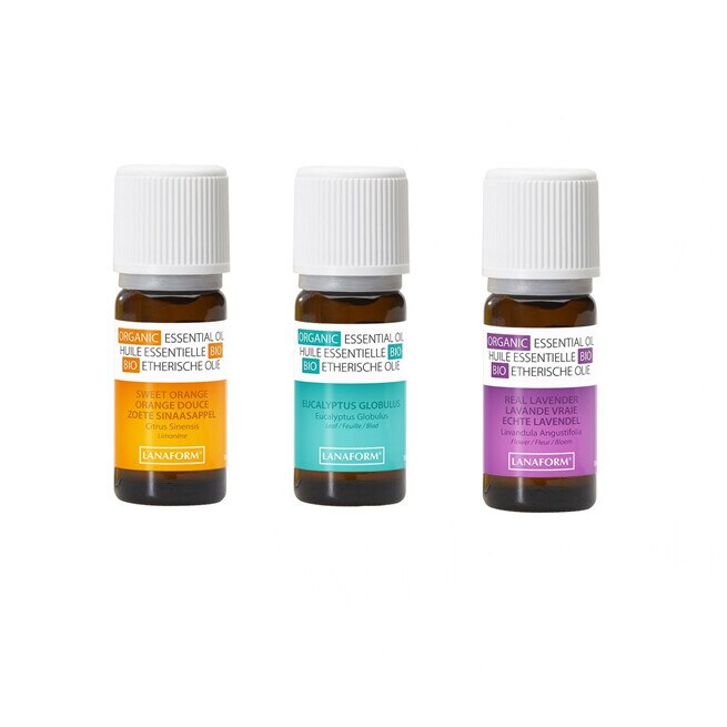 Set uleiuri esentiale organice 100%, eucalipt, portocala si lavanda, 3 buc