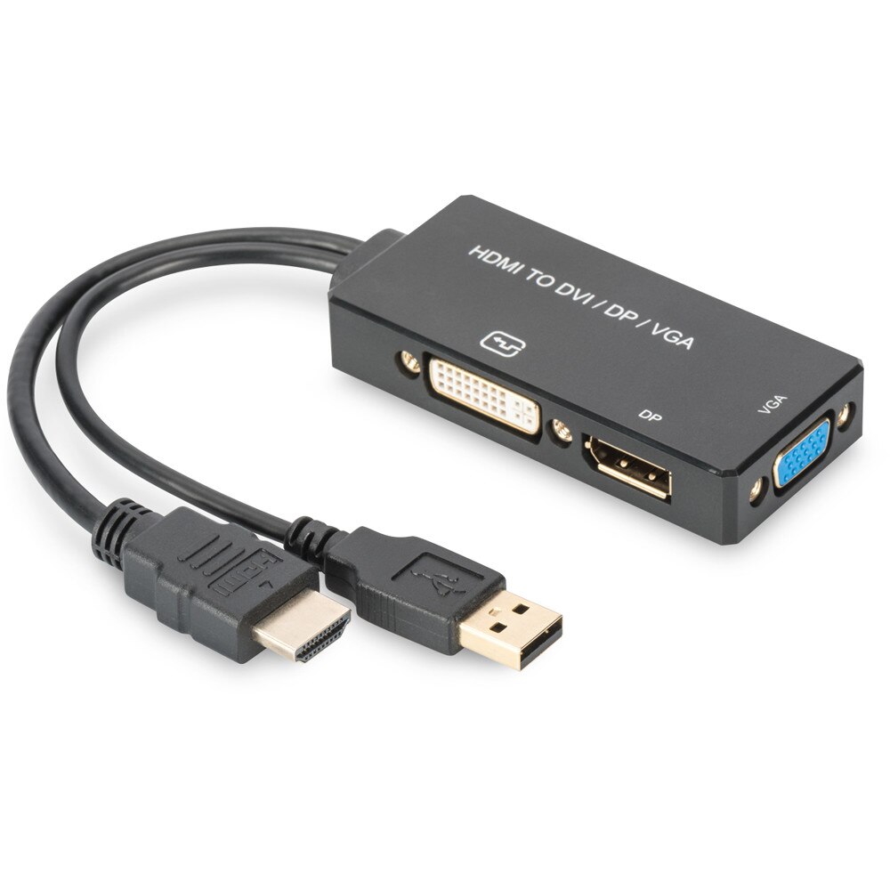 Convertor HDMI - DisplayPort + DVI + VGA, 20 cm, Digitus