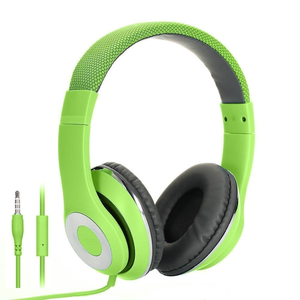 Casti audio AUSDOM F01 cu fir, microfon, stereo, over-ear, Verde