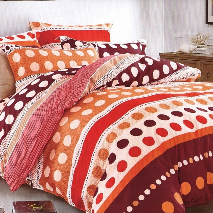 Lenjerie de pat dublu, bumbac satinat PUCIOASA, 4 piese, 2 persoane, EL13