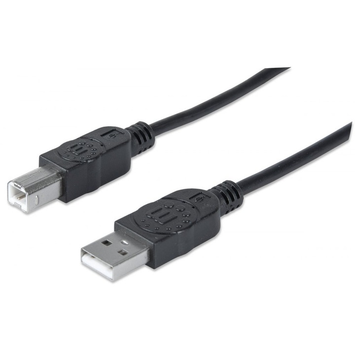 Cablu USB, Manhattan, USB 2.0 T/T, Tip A/B, 1.8 m, Negru