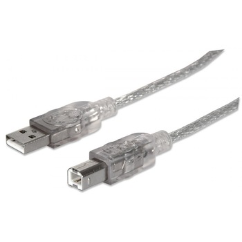 Cablu USB, Manhattan, USB 2.0 T/T, Tip A/B, 3 m, Argintiu Cablu USB, Manhattan, USB 2.0 T/T, Tip A/B, 3 m, Argintiu