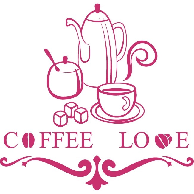 Coffee Love - Sticker Decorativ - Magenta - 124 x 119 cm