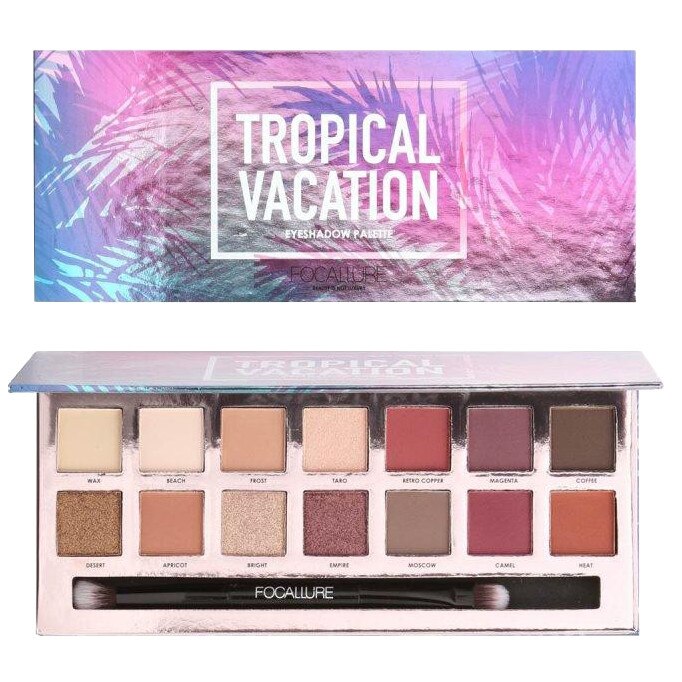 Paleta de farduri Focallure Tropical Vacation cu 14 culori, mate si metalice, FA49T