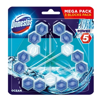 Odorizant de toaleta Domestos Power 5 Ocean, 3x55 g Odorizant de toaleta Domestos Power 5 Ocean, 3x55 g