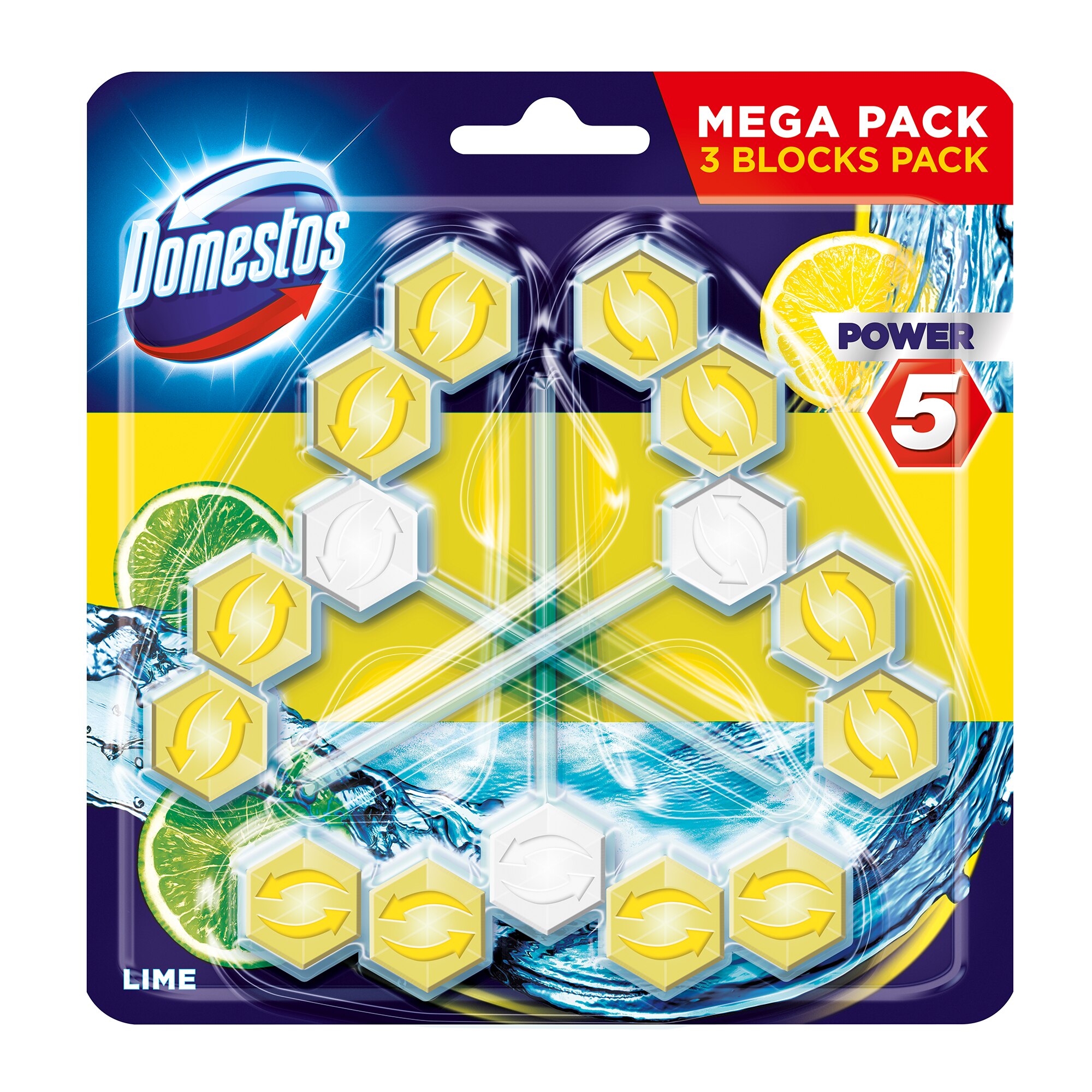 Odorizant de toaleta Domestos Power 5 Lime, 3x55 g