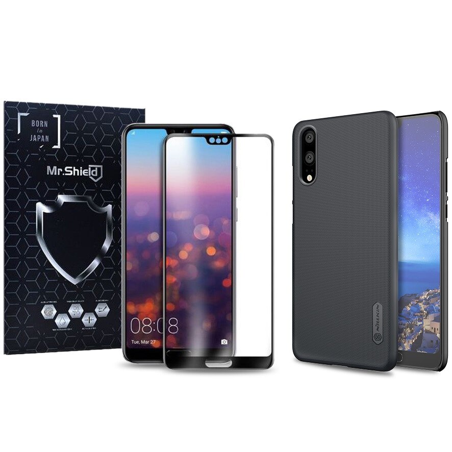 Husa Huawei P20 Nillkin Originala Frosted + Folie de protectie Mr.Shield - Black