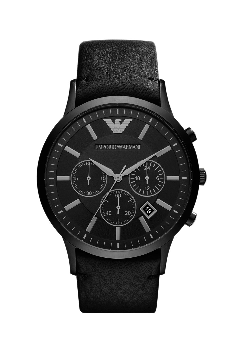 Emporio Armani, Ceas cronograf cu o curea de piele Renato, Negru