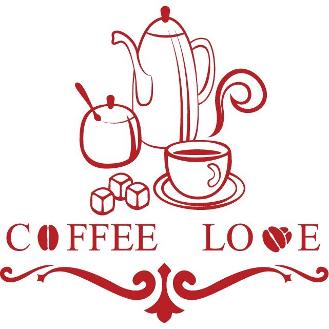 Coffee Love - Sticker Decorativ - Rosu Cardinal - 124 x 119 cm