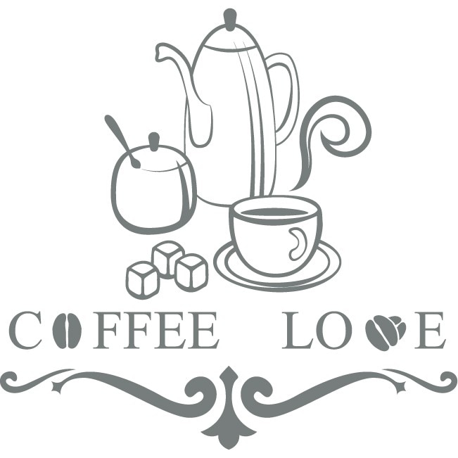 Coffee Love - Sticker Decorativ - Gri Metal - 93 x 89 cm