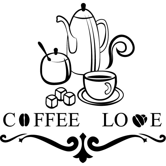 Coffee Love - Sticker Decorativ - Negru - 124 x 119 cm