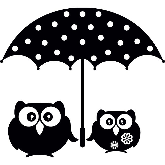 Bufnite sub umbrela - Sticker Decorativ - Negru - 98 x 89 cm