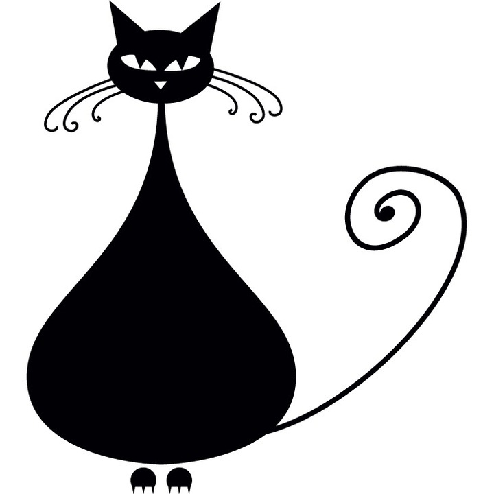Pisica grasuta - Sticker Decorativ - Negru - 106 x 119 cm