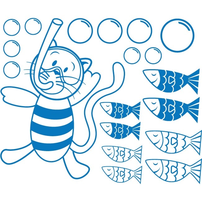 Pisica scafandru (pachet) - Sticker Decorativ - Albastru - 145 x 119 cm