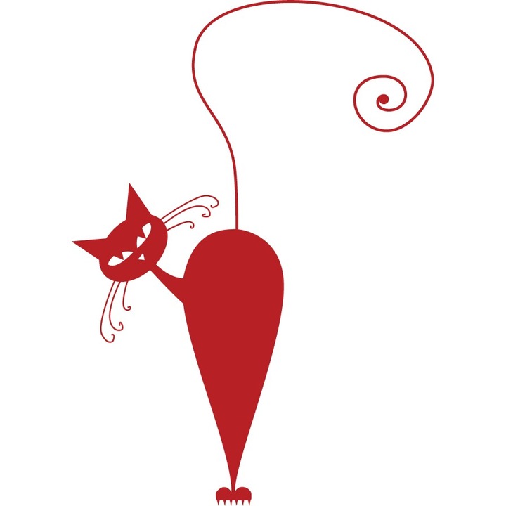 Pisica atenta - Sticker Decorativ - Rosu Cardinal - 64 x 89 cm
