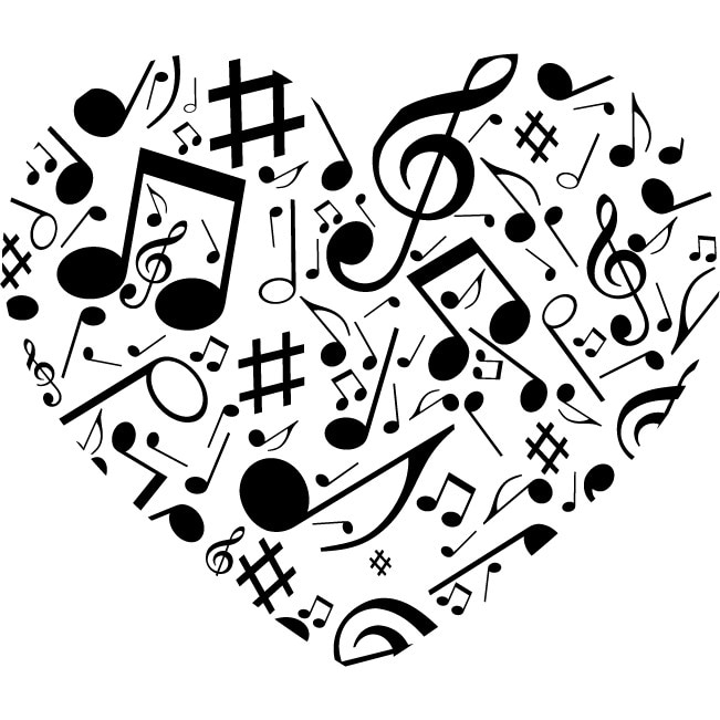 O inima muzicala - Sticker Decorativ - Negru - 105 x 89 cm