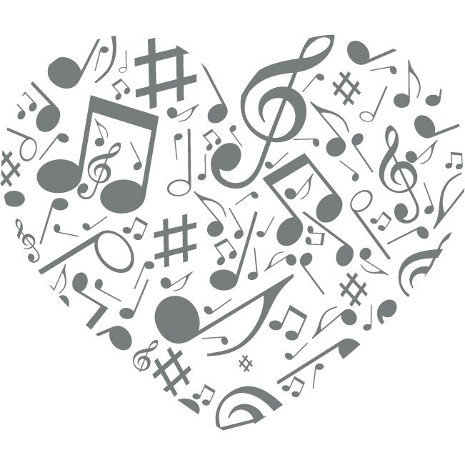 O inima muzicala - Sticker Decorativ - Gri Metal - 105 x 89 cm