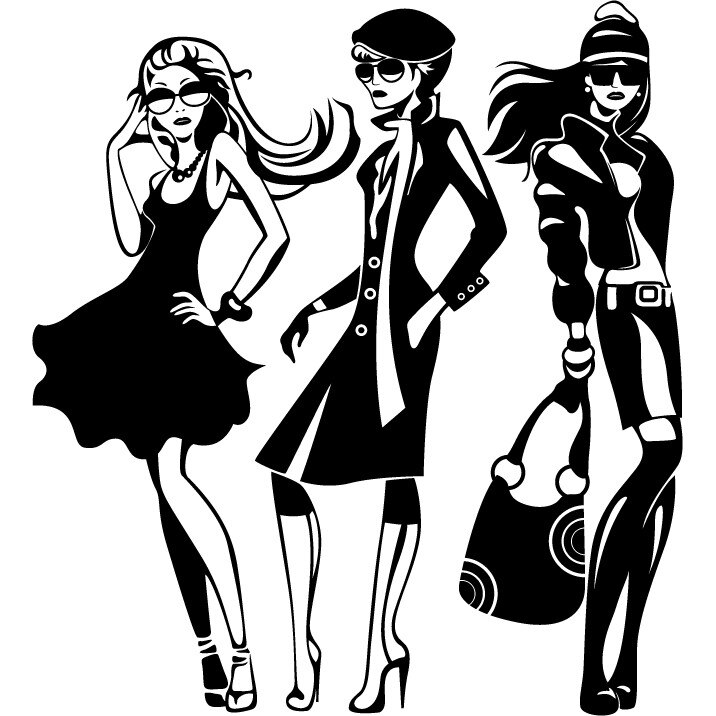 Fashion girls - Sticker Decorativ - Negru - 89 x 98 cm