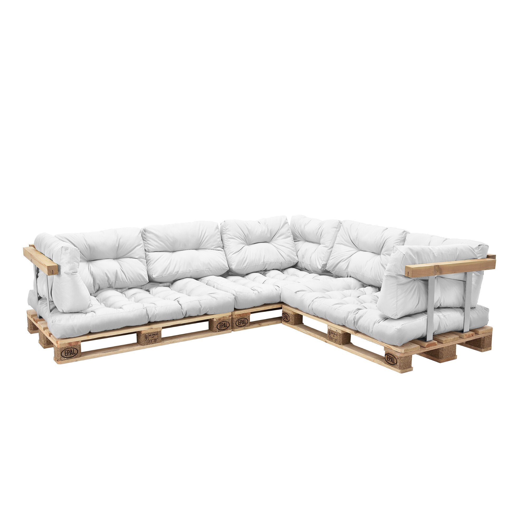 Set Louisa perne interior Model D canapea paleti, en.casa, 120 x 80 x 12 cm, poliester, 3 x perna sezut + 8 x perne spate, alb