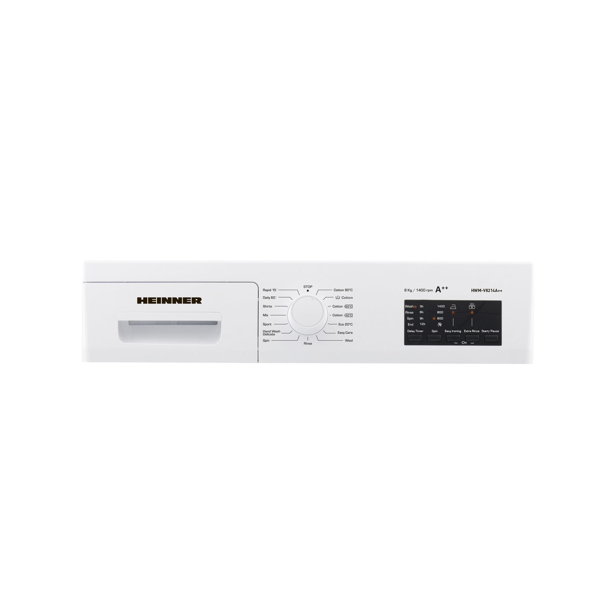 Masina de spalat rufe Heinner HWM-V8214A++, 8KG, 1400 RPM, Display LED, Clasa A++, Alb