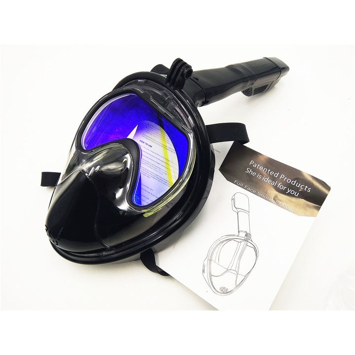 Masca scuba diving full face masura L/XL, cu suport pentru camere de actiune GoPro, SJCAM, Xiaomi - Phuture®
