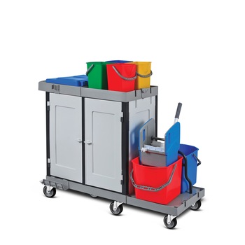Carucior Curatenie Profesional, Set Complet, cu Dulap + Presa + Storcator + 2 galeti 25L + Cos pentru detergenti + 3 Tavite 12L + 4 Mini-Galeti 6L Carucior Curatenie Profesional, Set Complet, cu Dulap + Presa + Storcator + 2 galeti 25L + Cos pentru detergenti + 3 Tavite 12L + 4 Mini-Galeti 6L