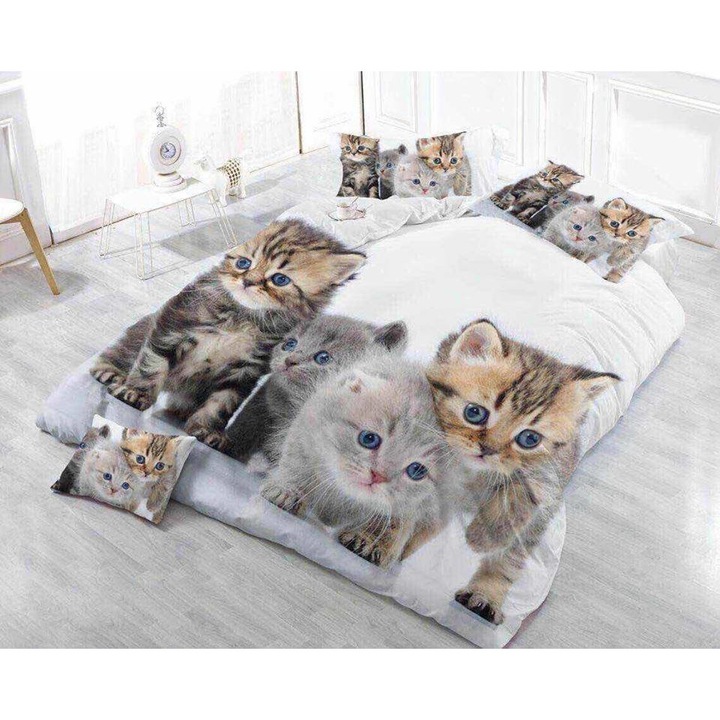 3D спално бельо 4 части с котки