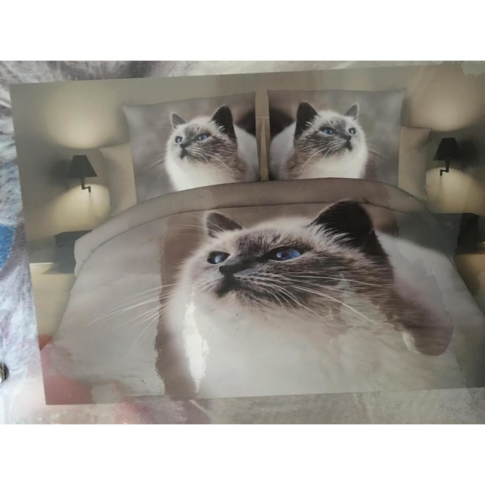 Lenjerie de Pat 3D 4 piese cu Pisicuta