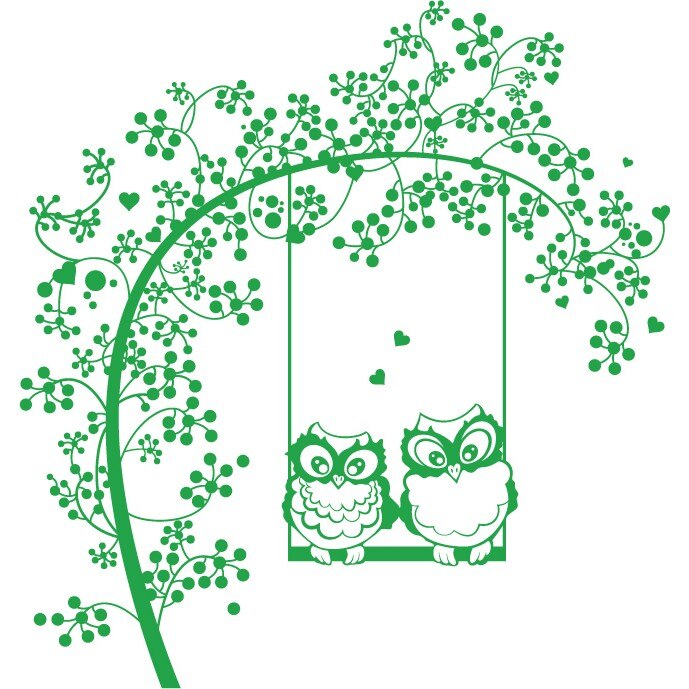 Bufnite indragostite - Sticker Decorativ - Verde - 119 x 126 cm