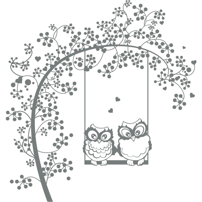 Bufnite indragostite - Sticker Decorativ - Gri Metal - 119 x 126 cm