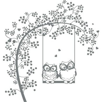 Bufnite indragostite - Sticker Decorativ - Gri Metal - 89 x 95 cm Bufnite indragostite - Sticker Decorativ - Gri Metal - 89 x 95 cm