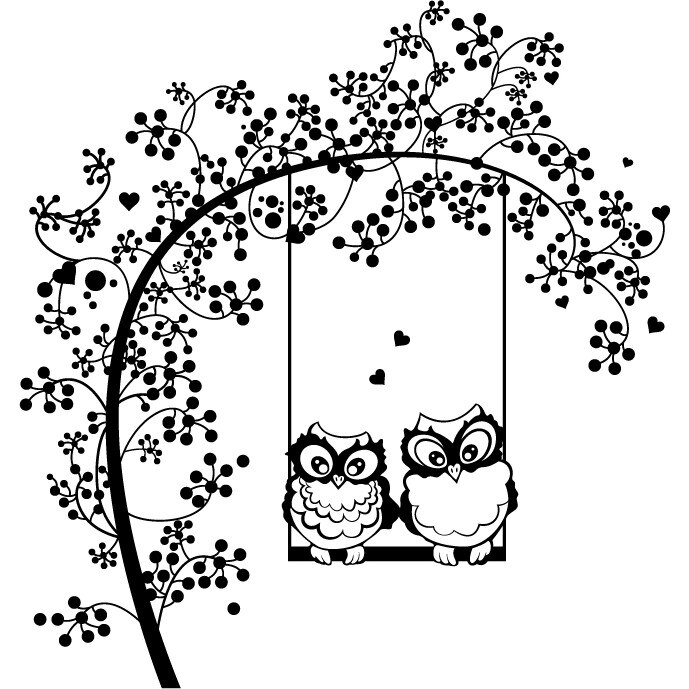 Bufnite indragostite - Sticker Decorativ - Negru - 119 x 126 cm