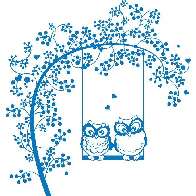 Bufnite indragostite - Sticker Decorativ - Albastru - 89 x 95 cm