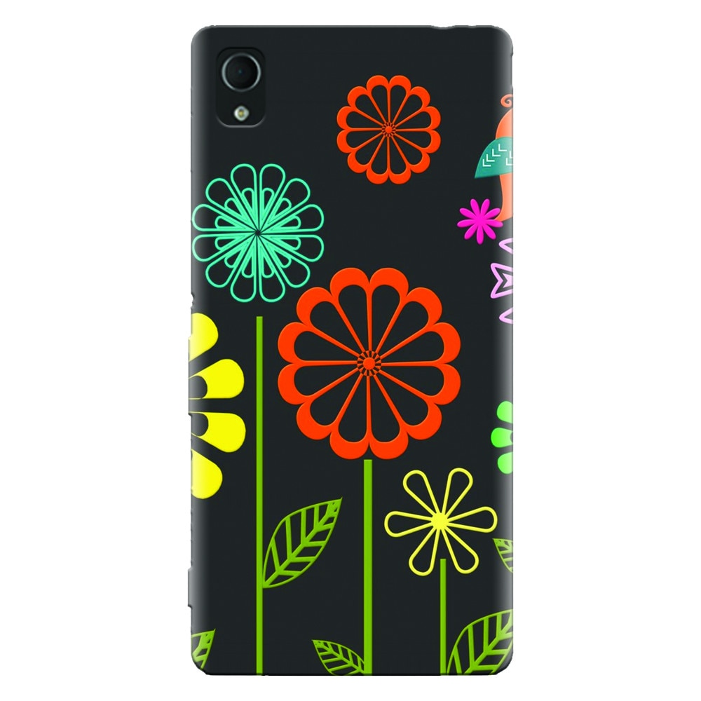 Husa silicon pentru Sony Xperia M4, Colorful Spring Birds Flowers Vectors