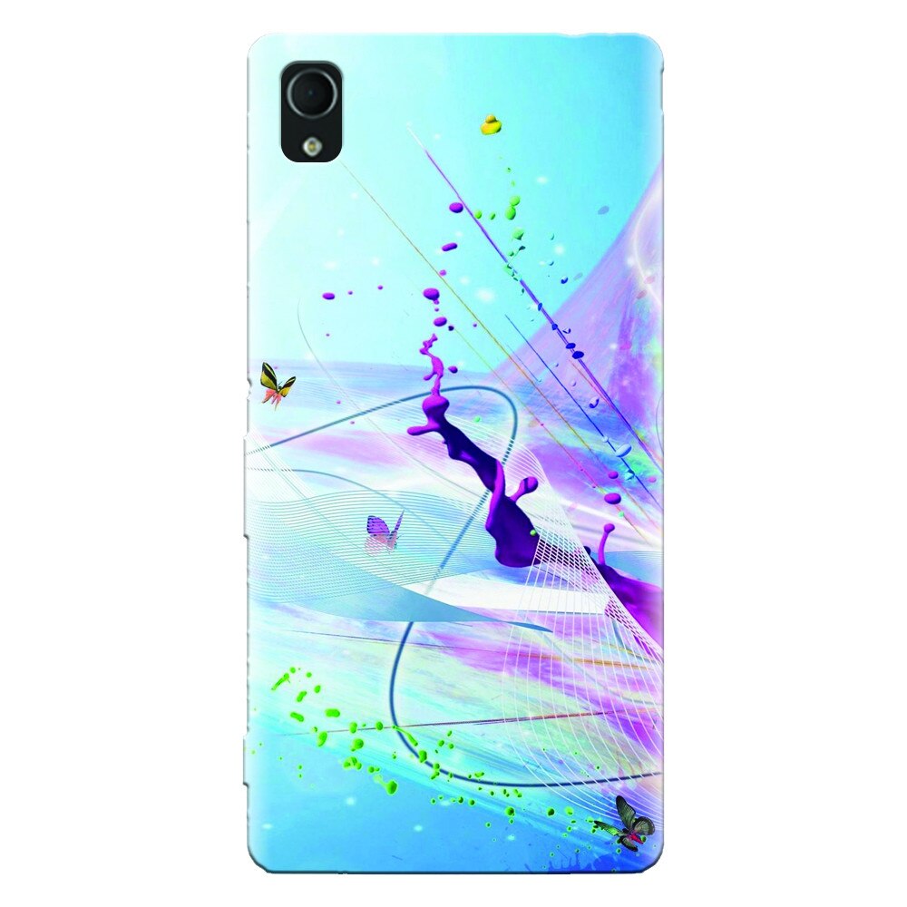 Husa silicon pentru Sony Xperia X, Artistic Paint Splash Purple Butterflies