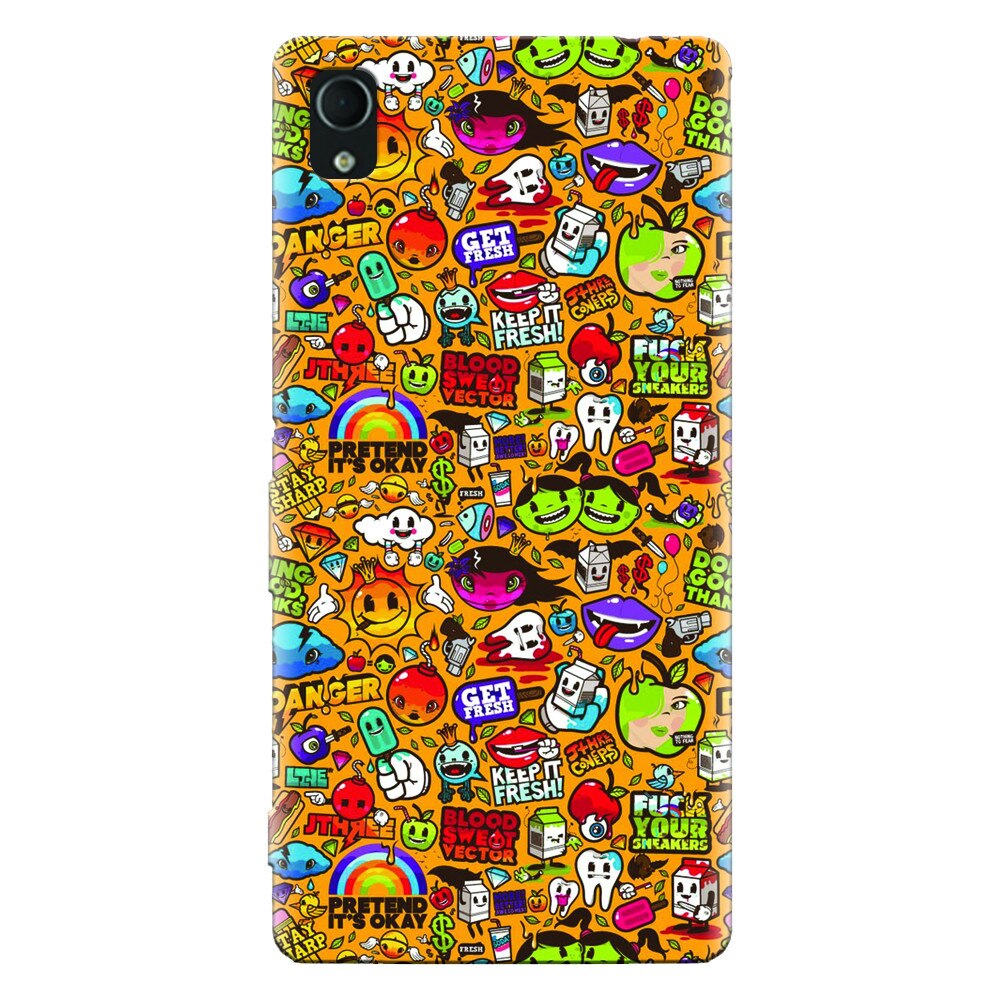 Husa silicon pentru Sony Xperia M4, Colorful Sticker Illustrations