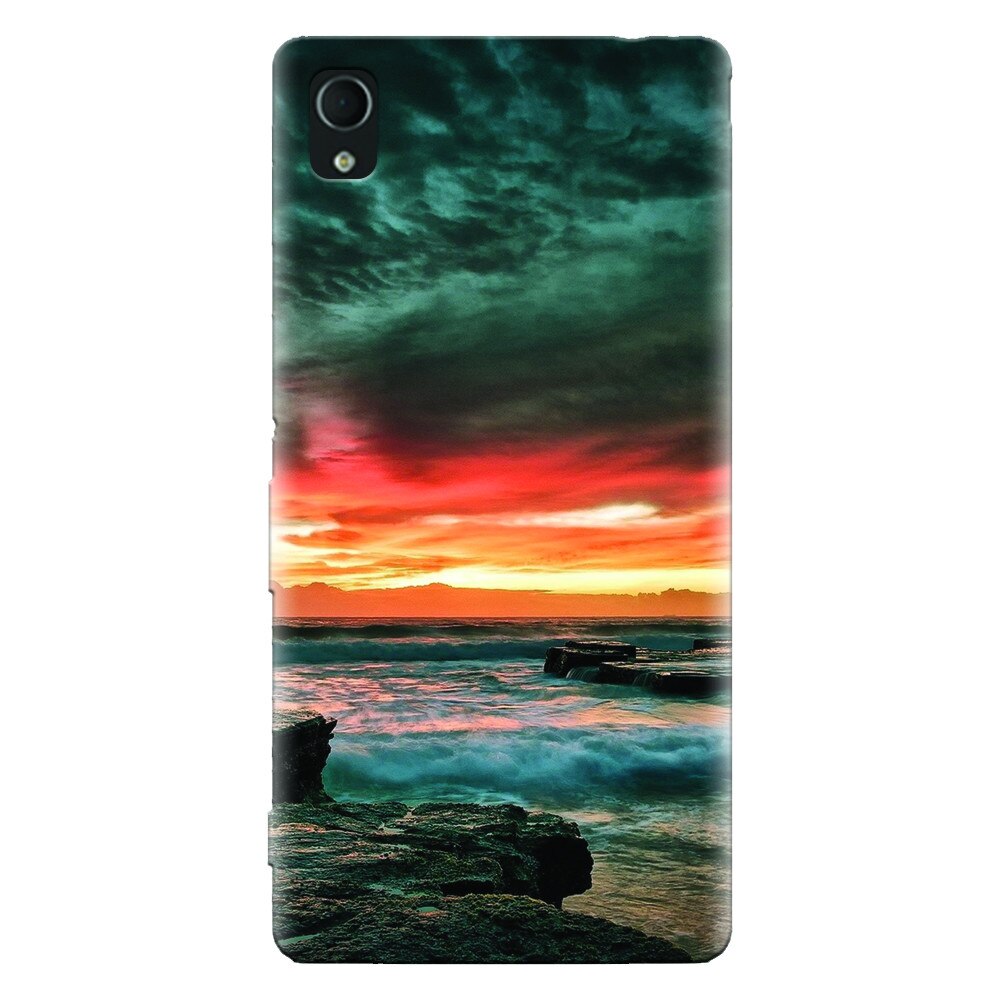 Husa silicon pentru Sony Xperia X, Dramatic Rocky Beach Shore Sunset
