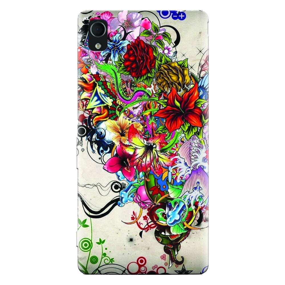 Husa silicon pentru Sony Xperia X, Abstract Flowers Tattoo Illustration
