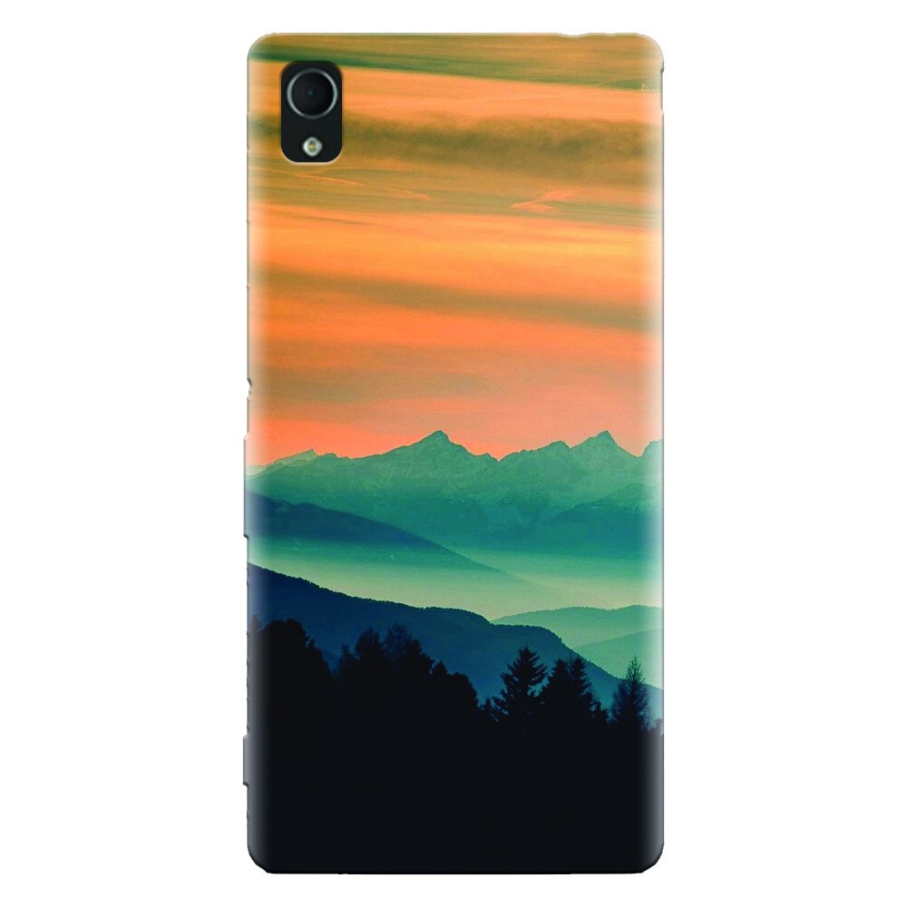 Husa silicon pentru Sony Xperia X, Blue Mountains Orange Clouds Sunset Landscape