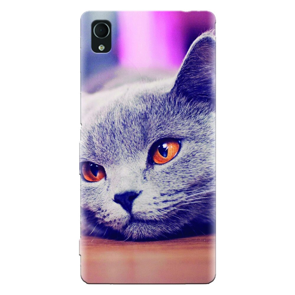 Husa silicon pentru Sony Xperia X, British Shorthair Cat Yellow Eyes Portrait