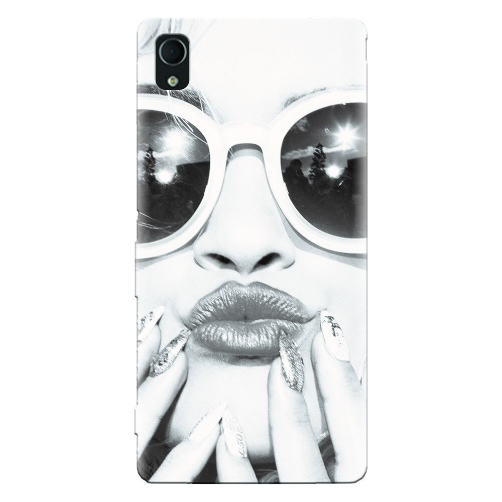 Husa silicon pentru Sony Xperia X, Black And White Portrait Blonde Model In Fashion Sunglasses