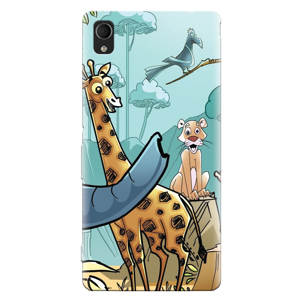 Husa silicon pentru Sony Xperia M4, Children Drawings Elephants Giraffes Lions