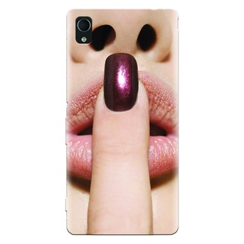 Husa silicon pentru Sony Xperia M4, Finger Purple Nailpolish Girl Lips Husa silicon pentru Sony Xperia M4, Finger Purple Nailpolish Girl Lips