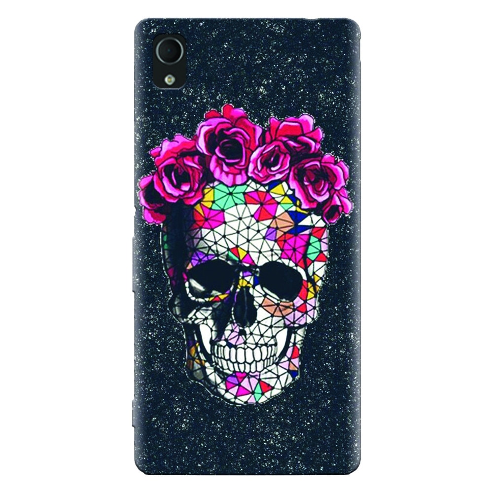 Husa silicon pentru Sony Xperia X, Colorful Skull Roses Space